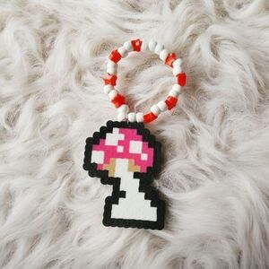 Mushroom Perler Kandi Bracelet - Dark Pink
